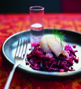 Cured brill with vodka and beetroot
