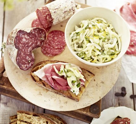 Cured ham and remoulade tartines
