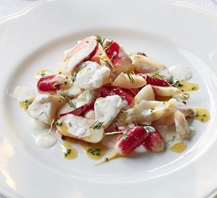 Cured pollack with dill cream & radish salad 