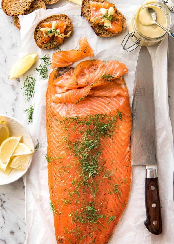Cured salmon gravlax
