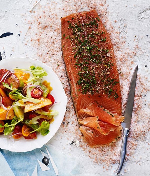 Cured salmon with Bloody Mary salad