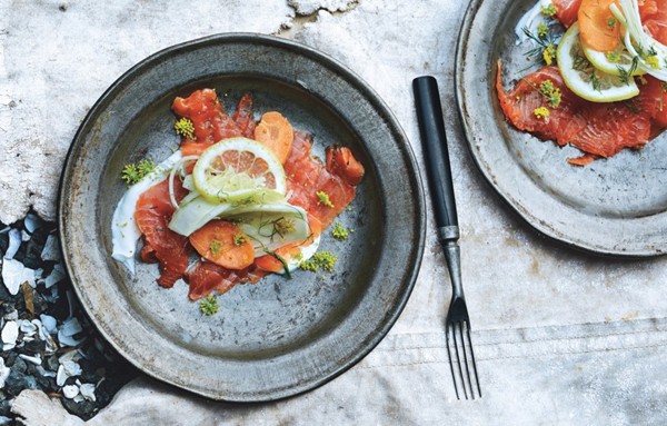 Cured salmon with fennel and carrot salad