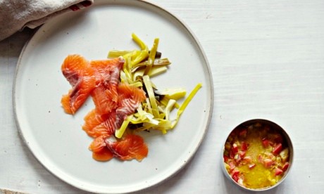 Cured salmon with pickled leeks