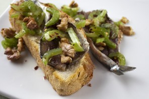 Cured sardines with celery and walnuts