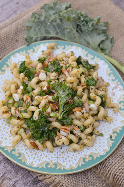 Curly kale and curly pasta salad
