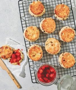 Currant cream scones with strawberry jam