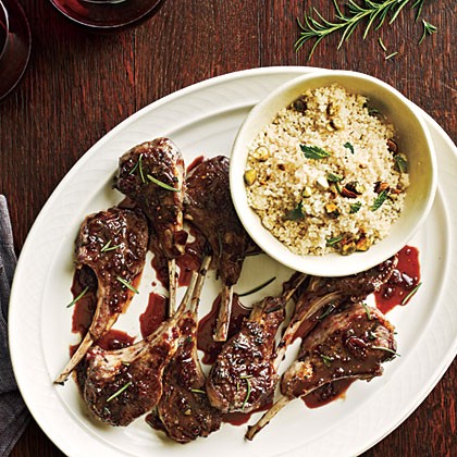 Currant-glazed lamb chops with pistachio couscous