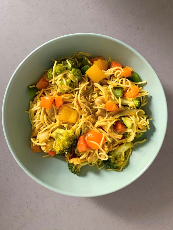 Curried angel hair chicken pasta