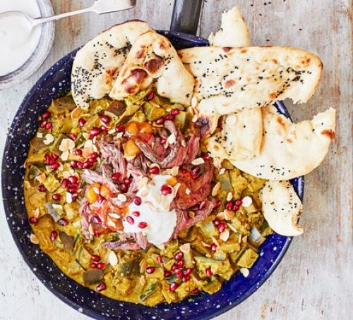 Curried aubergine with bavette