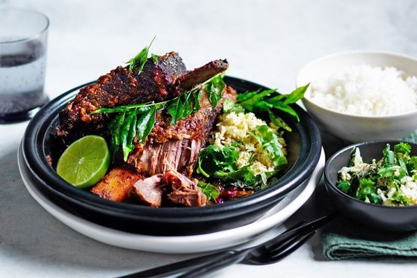 Curried beef ribs with pomegranate lime sambal
