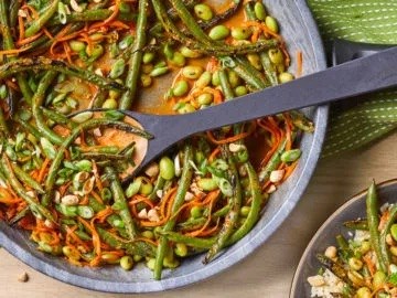 Curried blistered beans and orange rice