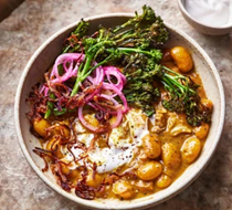 Curried butter beans with onions, three ways (Georgia Hughes)