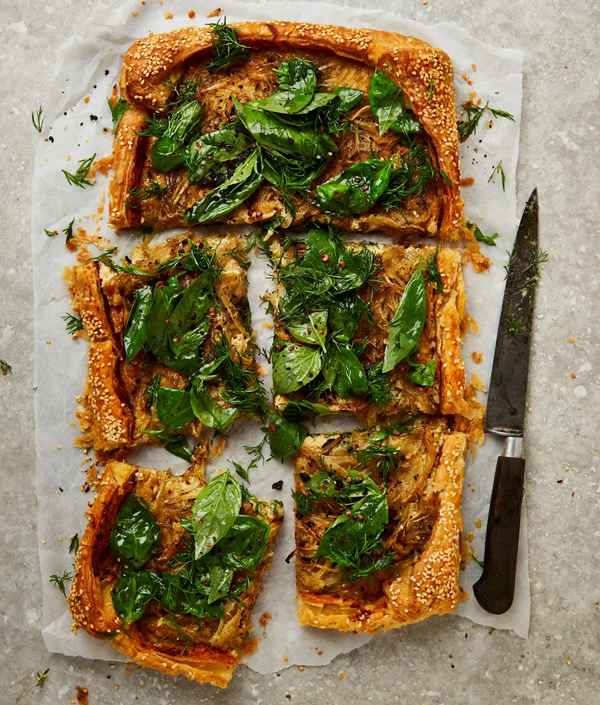 Curried caramelised onion galette