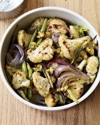 Curried cauliflower and green bean salad with lemon yogurt