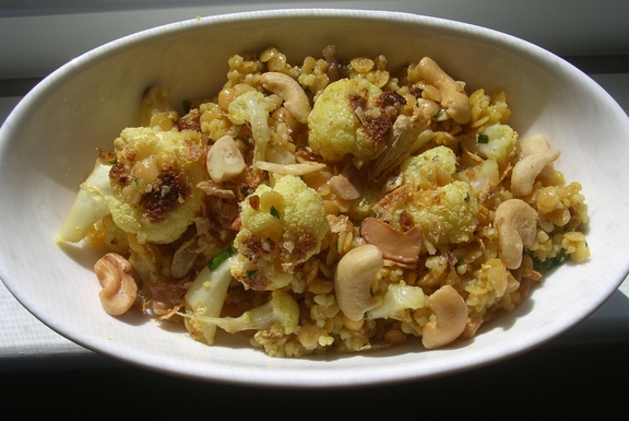 Curried cauliflower, red lentil and couscous salad