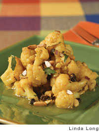 Curried cauliflower salad with currants and pine nuts