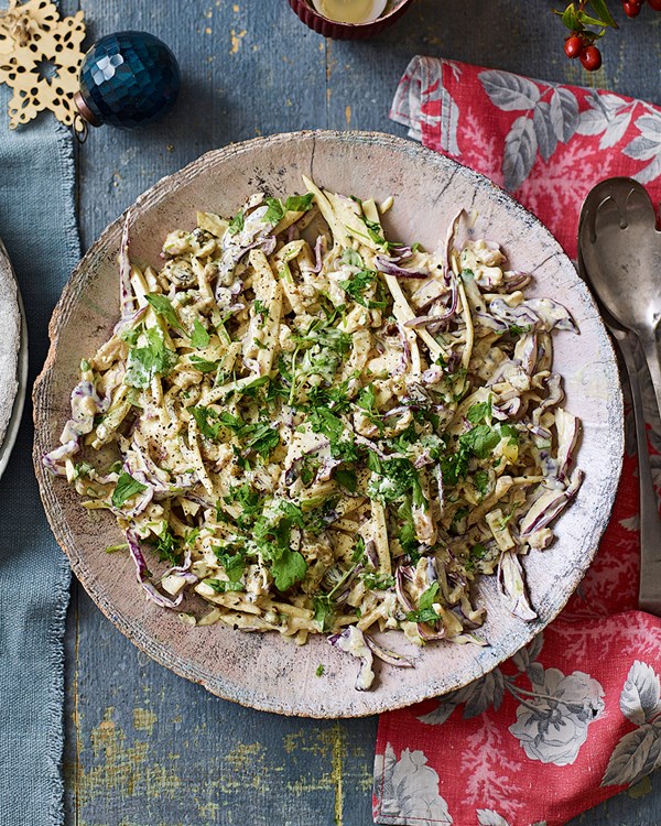 Curried celeriac, red cabbage, pear and walnut coleslaw