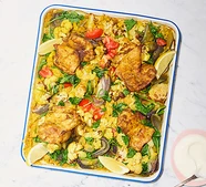 Curried chicken & baked dhal