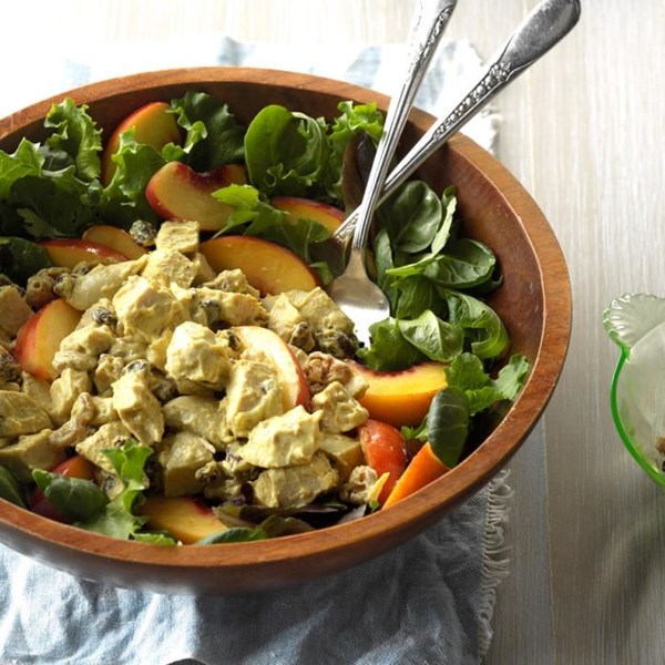 Curried chicken & peach salad