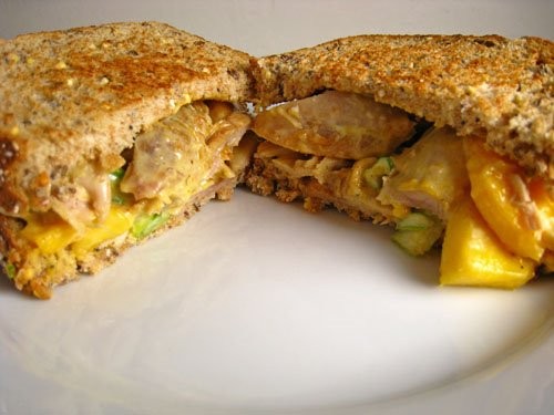 Curried chicken and mango salad sandwich