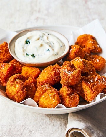 Curried chicken nuggets with curry leaf mayo