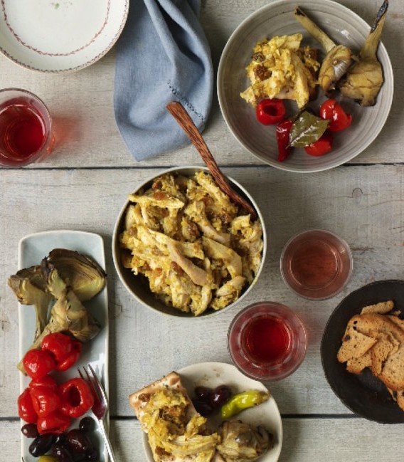 Curried chicken salad with golden raisins, lime, and honey