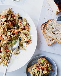Curried chicken salad with roasted carrots