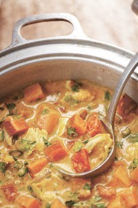 Curried chicken soup with roasted peanuts