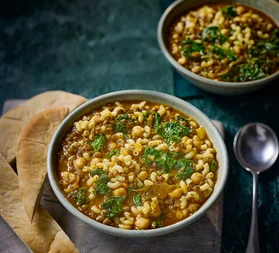 Curried chickpea brothy pasta