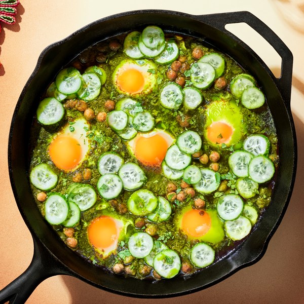 Curried chickpeas and baked eggs