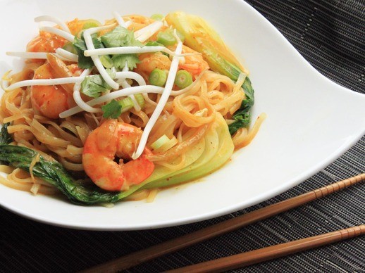 Curried coconut noodles with shrimp