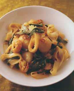Curried coconut scallops and yabbies with rice noodles