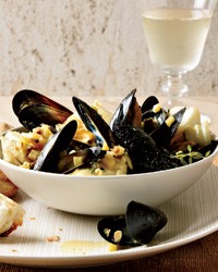 Curried cod and mussels