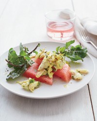 Curried crab and watermelon salad with arugula