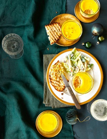 Curried crab pots with coronation salad
