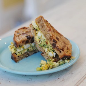 Curried egg salad with cilantro, shallots, and raisins