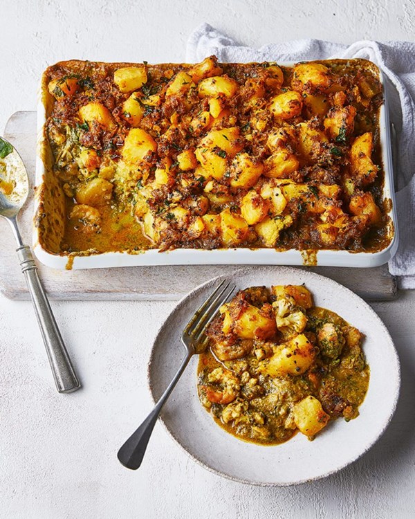 Curried fish and Bombay potato pie