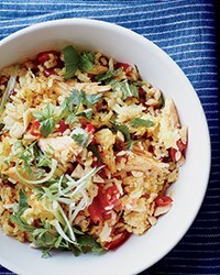 Curried fried rice with smoked trout