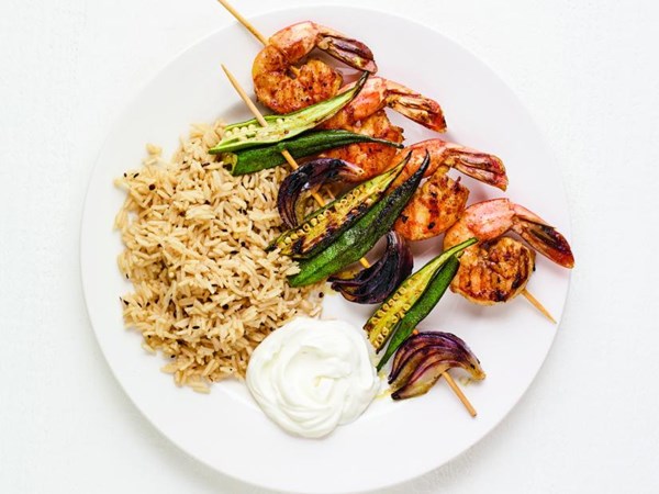 Curried grilled shrimp and okra