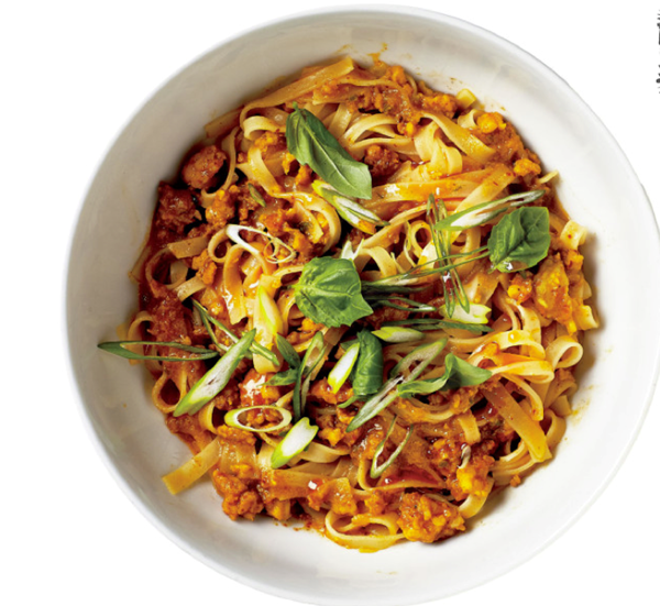 Curried ground shrimp and noodles