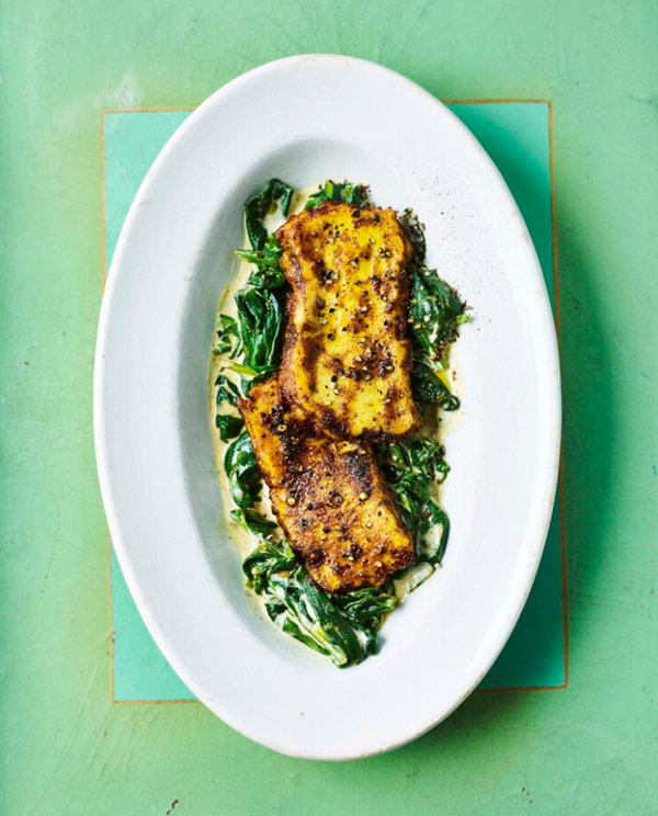 Curried halloumi & spinach