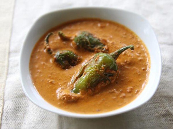 Curried jalapeño peppers (Mirchi salan)