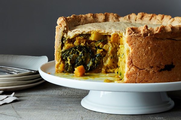 Curried kale, pumpkin, and potato pie