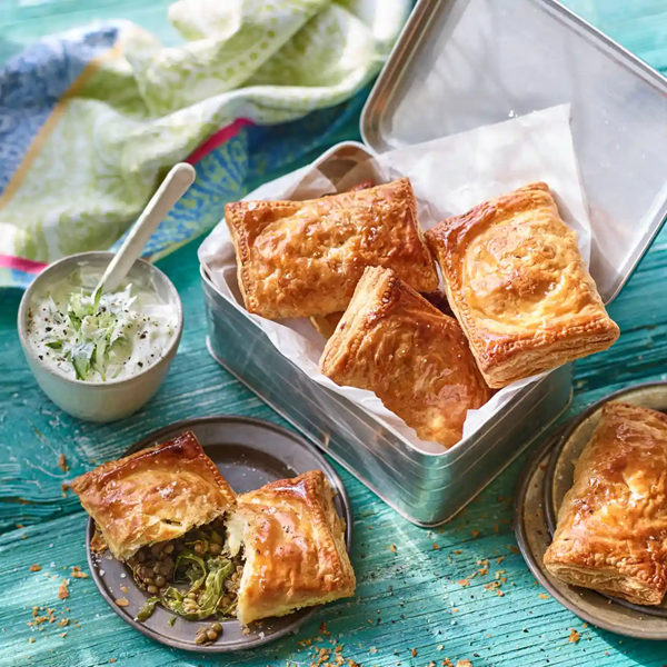 Curried lentil and spring green hand pies