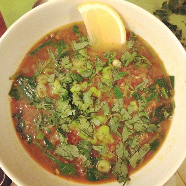 Curried lentil soup with spinach