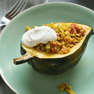 Curried lentil stuffed squash