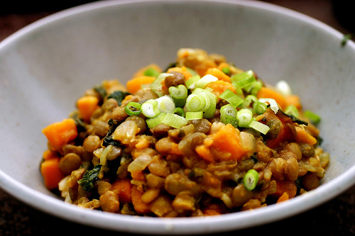Curried lentils and sweet potatoes