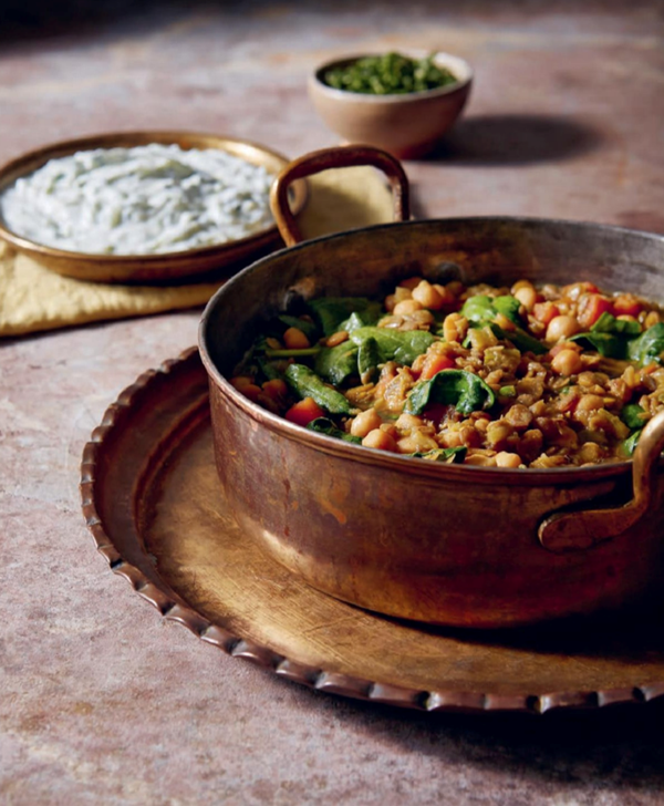 Curried lentils with cucumber-garlic yoghurt