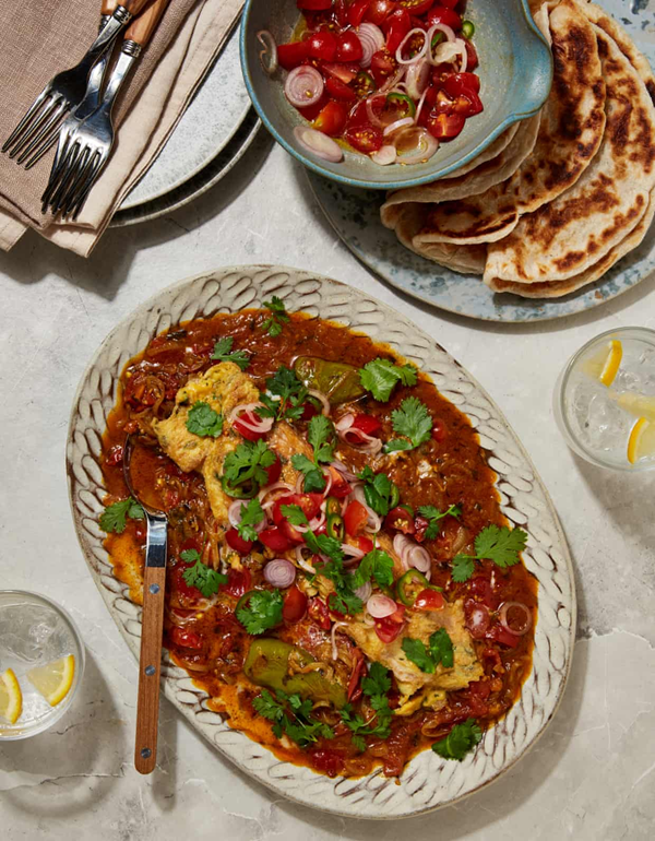 Curried omelette with tomato salsa