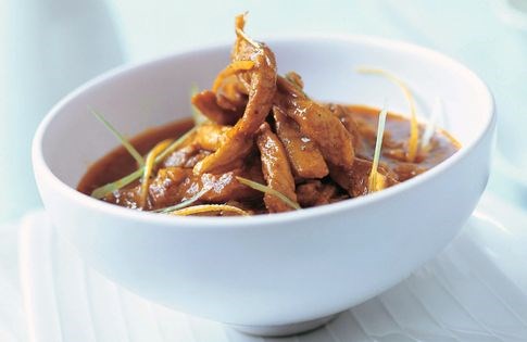 Curried pork with pickled garlic